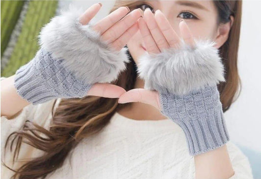 2 Pcs Jersey Plain Fur Fingerless Gloves