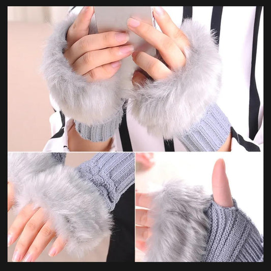 2 Pcs Jersey Plain Fur Fingerless Gloves