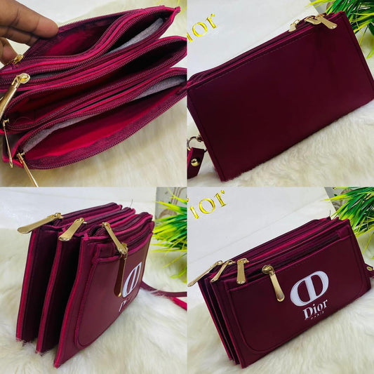 4 Zipper Luxury Wallet For Women Mehroon